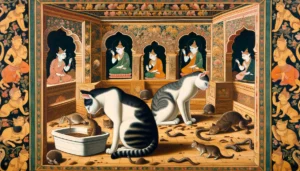 Cats exhibit avoidance due to discomfort in a Classical Hindu-Buddhist art scene.