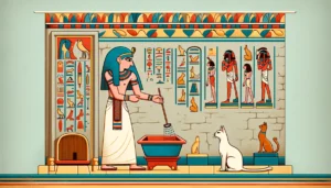 Ancient Egyptian demonstrating how often to clean cat litter box.