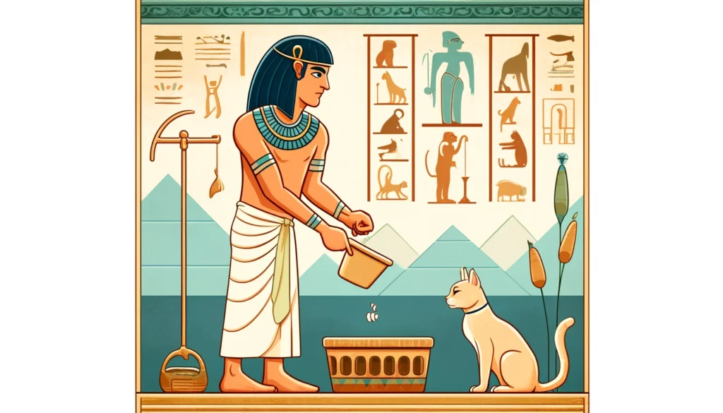 Ancient Egyptian demonstrating how often to clean cat litter box.