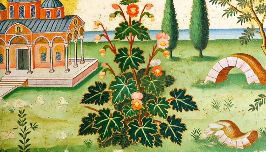 Begonia plant in Byzantine art style without text