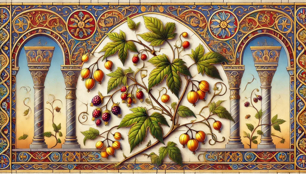Illustration of a Climbing Bittersweet plant in Byzantine Art style
