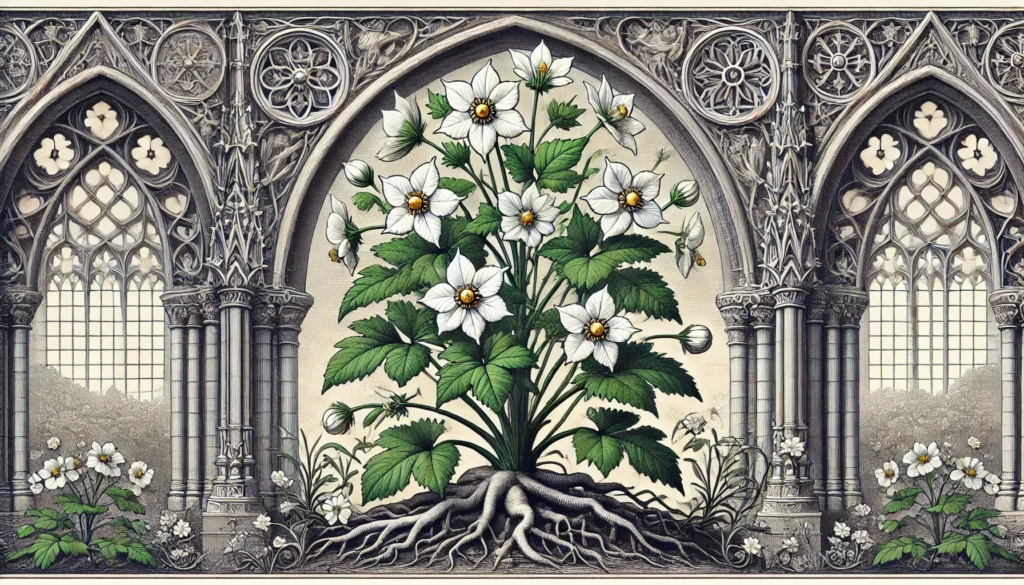 Gothic-style illustration of a Ground Apple plant