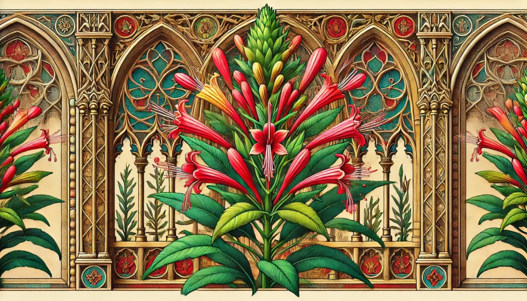 Gothic-style illustration of an Indian Pink plant
