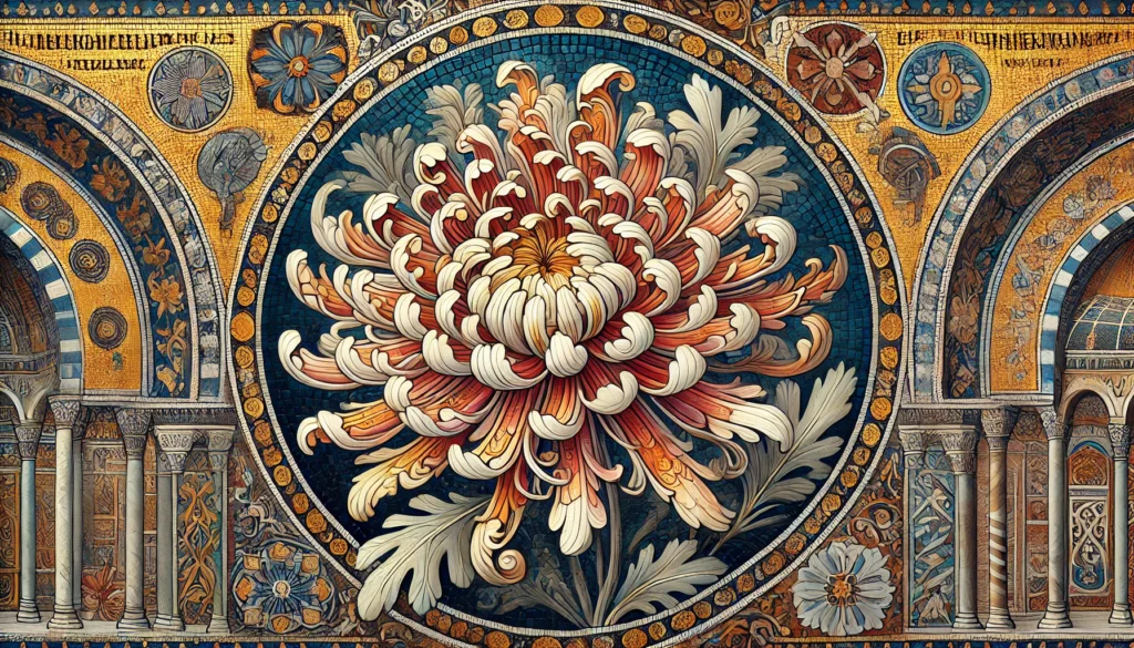 Byzantine-style illustration of a Chrysanthemum flower