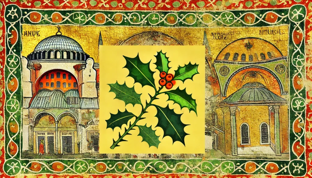 Byzantine Art Style Illustration of an English Holly Plant