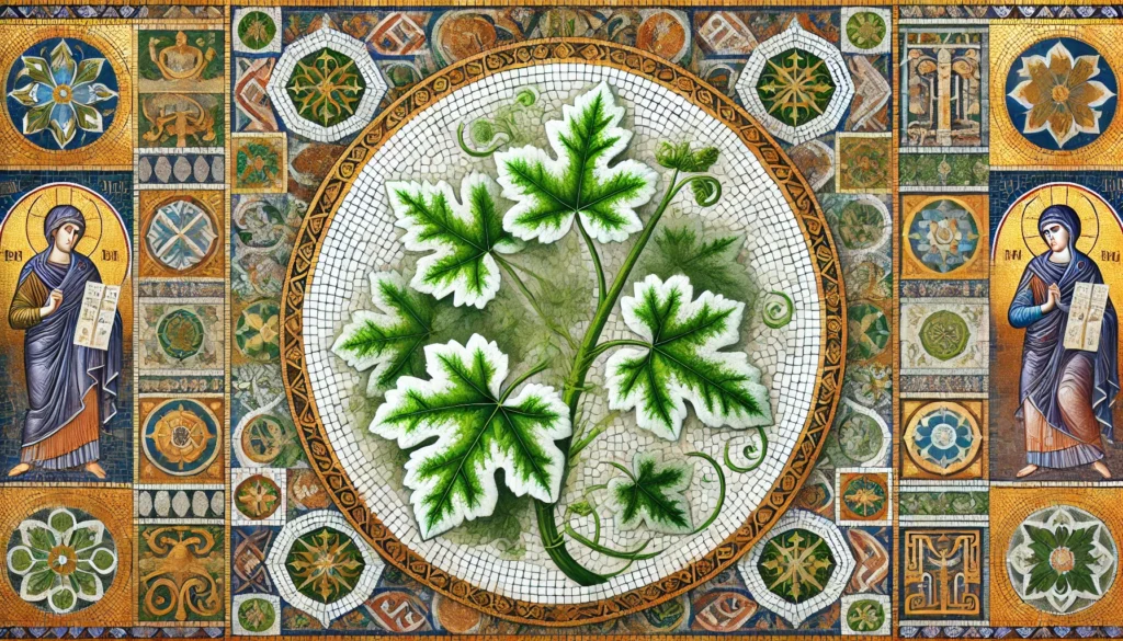 Glacier Ivy depicted in Byzantine art style with intricate patterns.