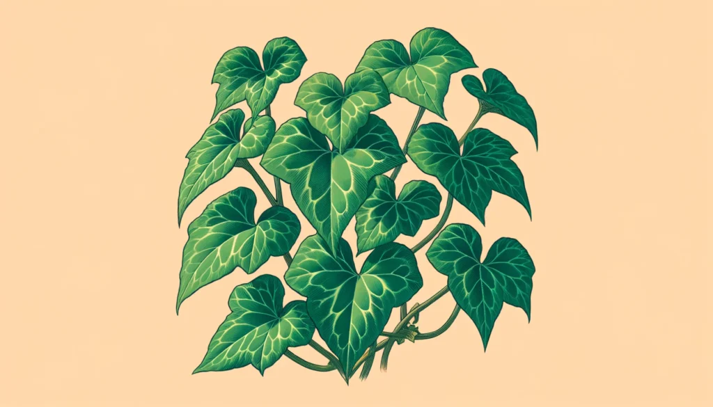 Ukiyo-e style illustration of Sweetheart Ivy with a soft peach background
