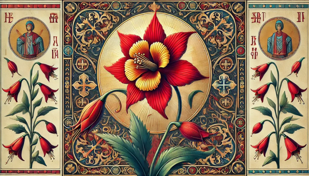 Byzantine-style illustration of a Cardinal Flower.