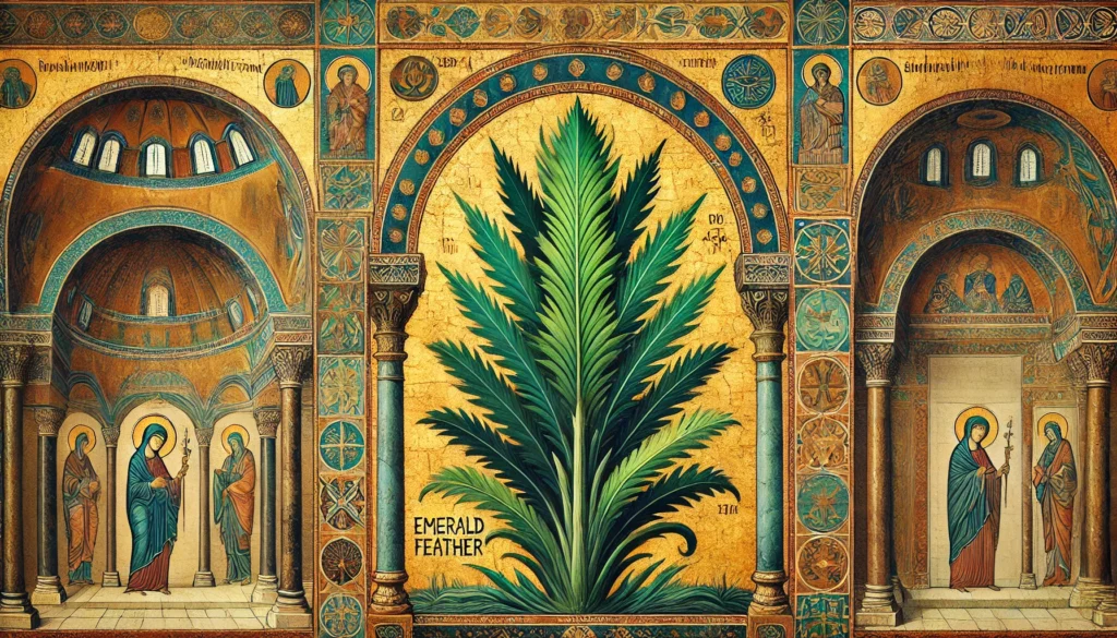 Byzantine Art Style Illustration of an Emerald Feather Plant
