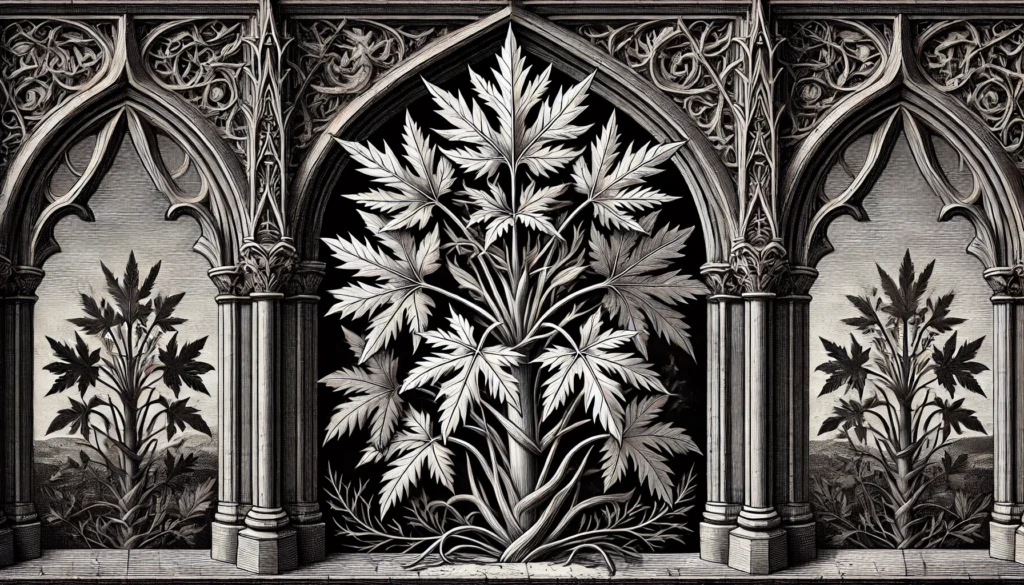 Gothic-style illustration of a Lovage plant with intricate, ornate features.