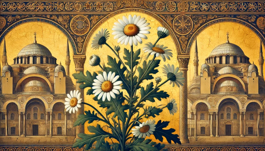 Byzantine Art Style Illustration of a Dog Daisy Plant