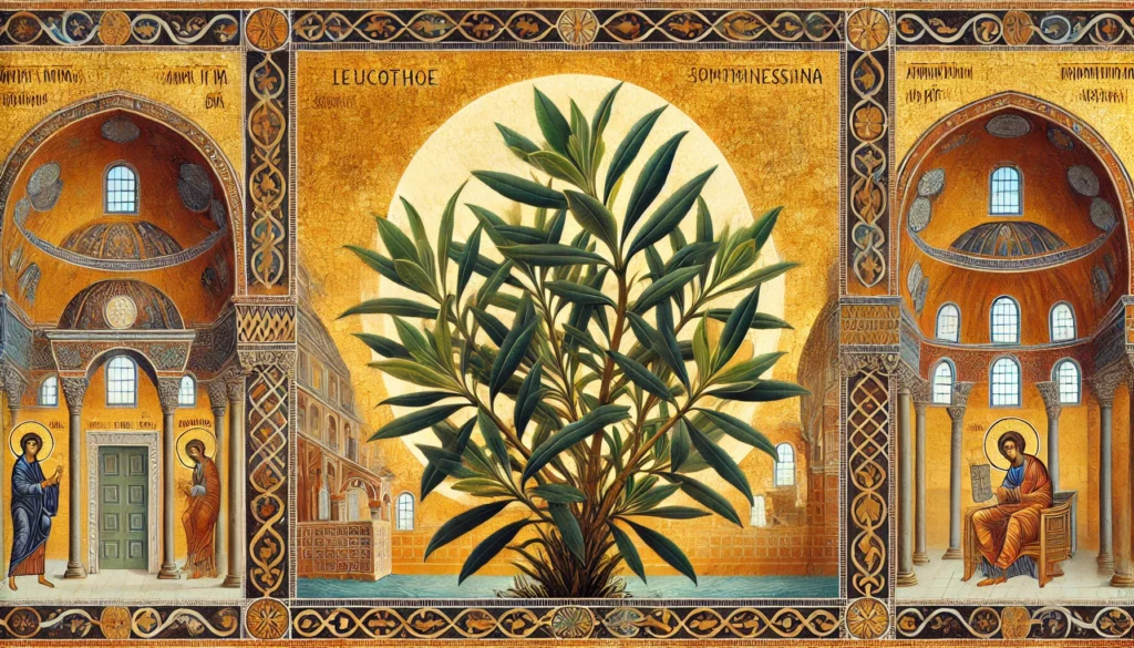 Byzantine Art Style Illustration of a Leucothoe fontanesiana Plant