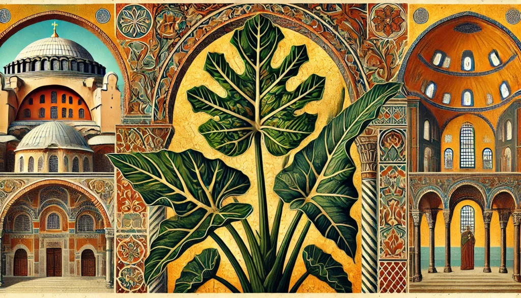 Byzantine Art Style Illustration of an Elephant Ears Plant