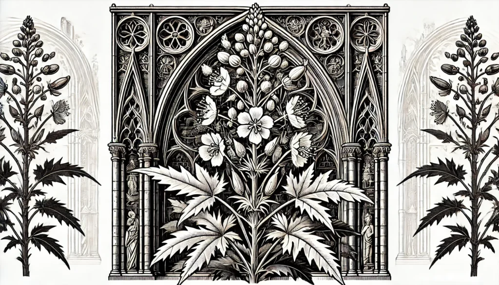 Gothic-style illustration of a Horseweed plant