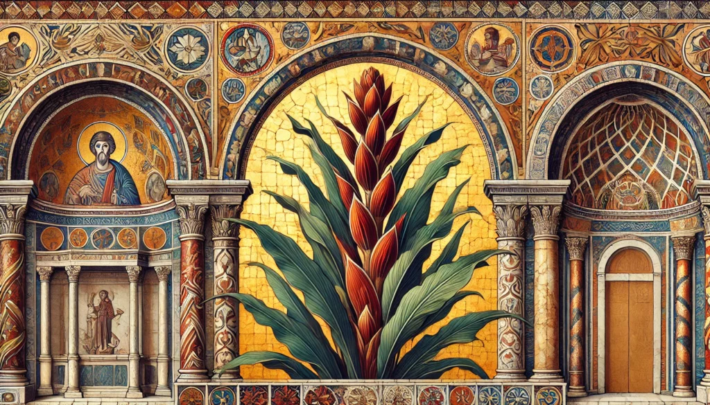 Byzantine Art Style Illustration of a Dumbcane Plant