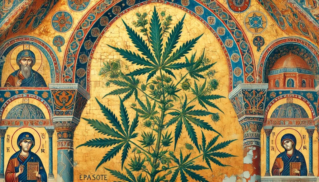 Byzantine Art Style Illustration of an Epazote Plant