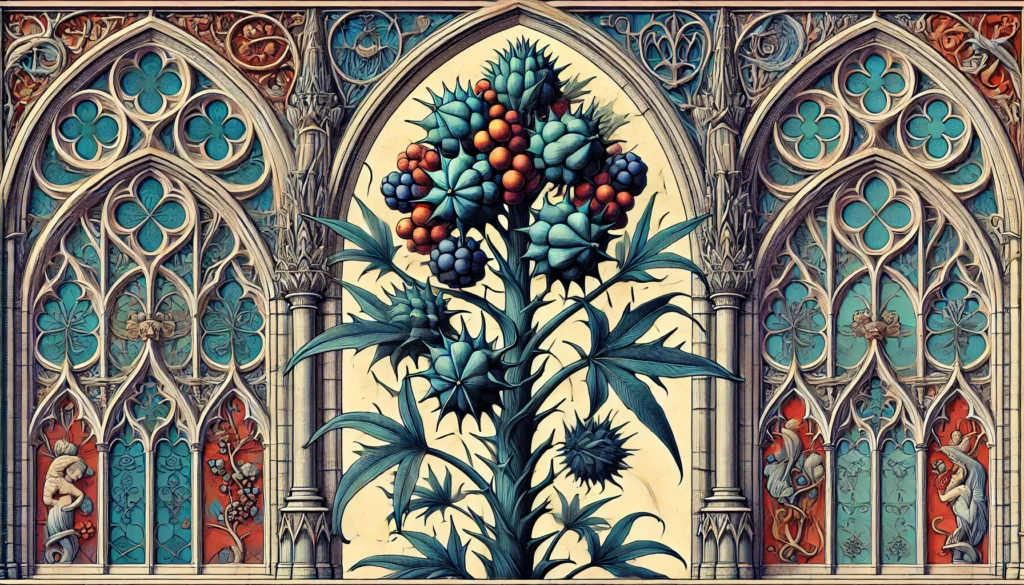 Gothic-style illustration of a Hercules' Club plant