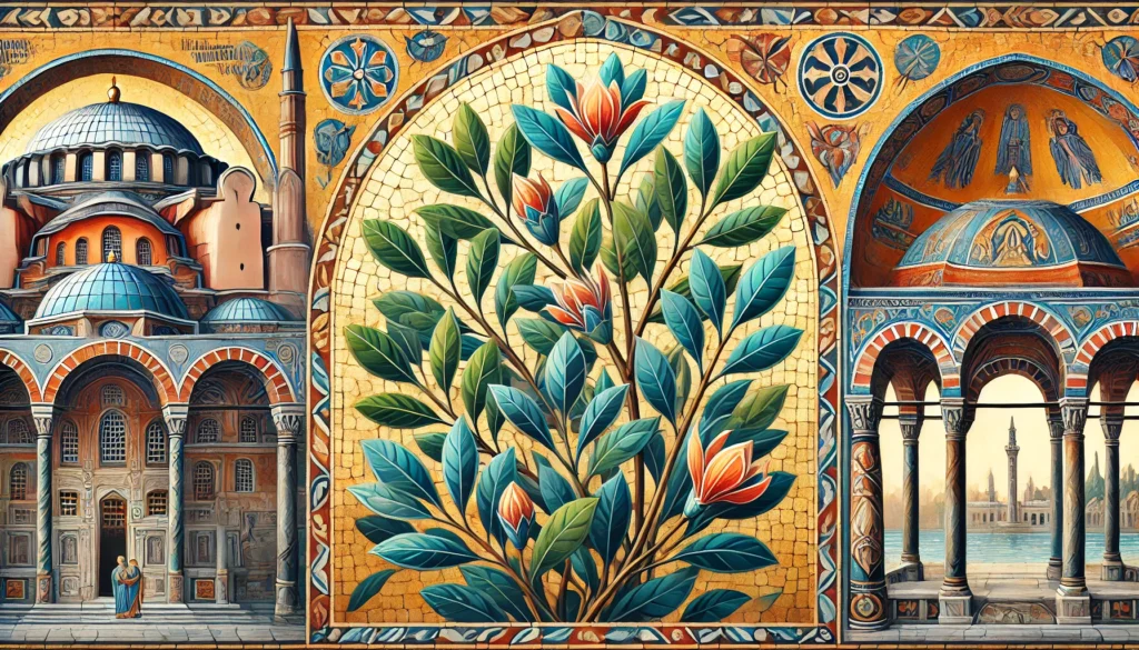 Clusia Rosea illustrated in Byzantine Art style