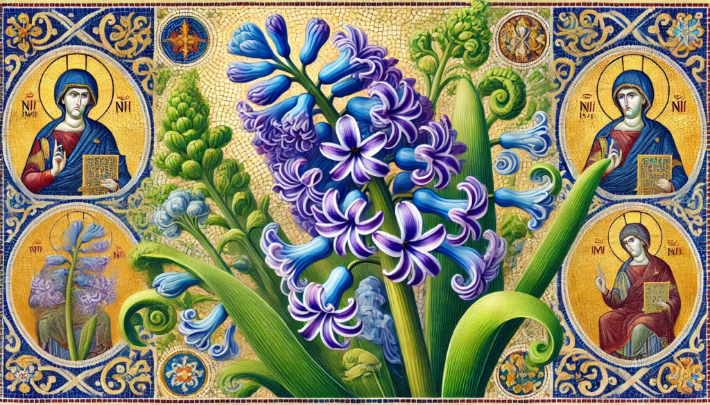 Garden Hyacinth in Byzantine Art style with intricate patterns and vibrant colors