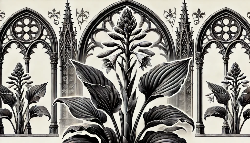 Gothic-style illustration of a Hosta plant
