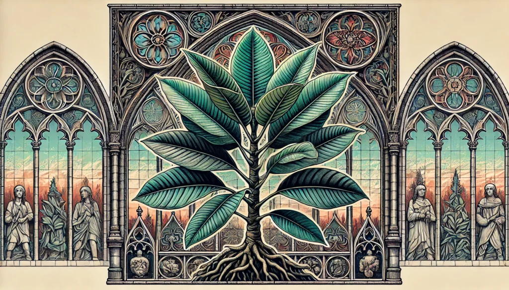 Gothic-style illustration of an Indian Rubber Plant