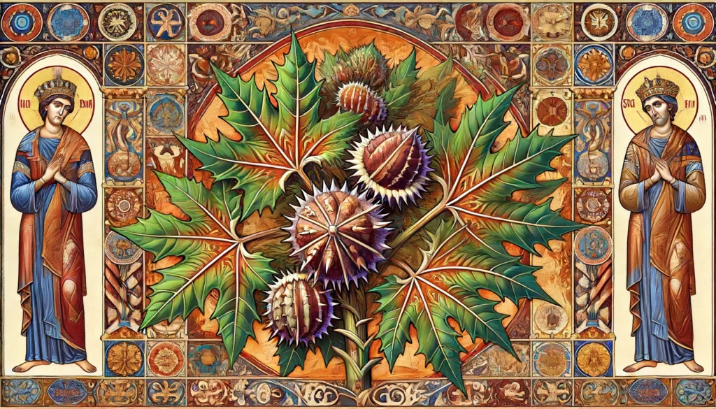 Byzantine-style illustration of a Castor Bean Plant.
