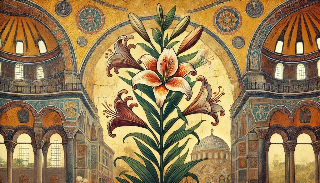 Byzantine Art Style Illustration of an Easter Lily Plant
