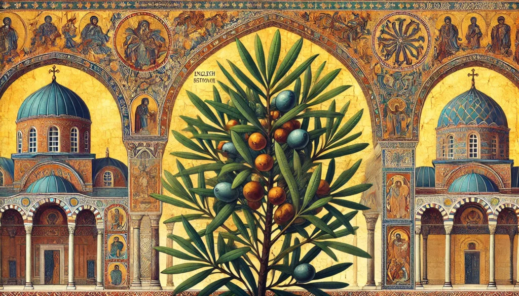 Byzantine Art Style Illustration of an English Yew Plant