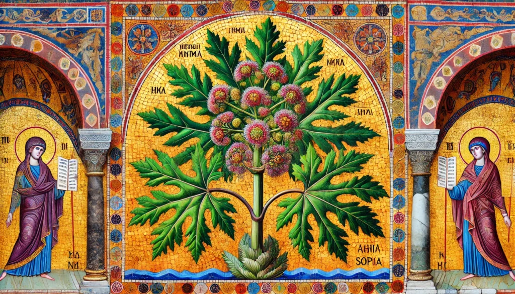 Giant Hogweed plant illustrated in Byzantine Art style