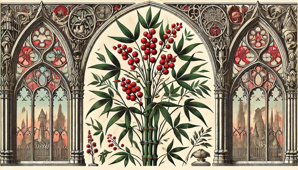 Gothic-style illustration of a Heavenly Bamboo plant