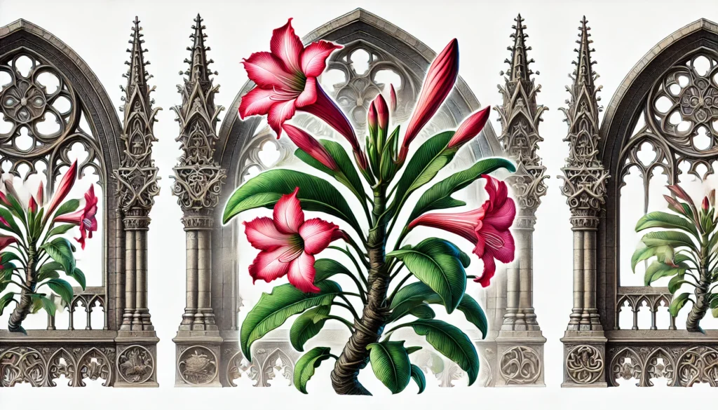Gothic-style illustration of an Impala Lily plant