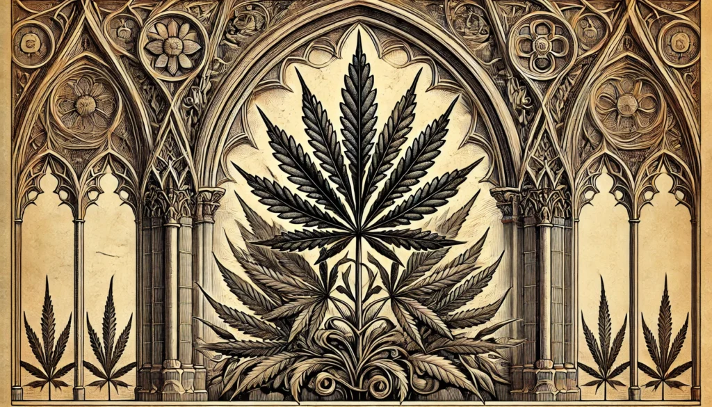 Gothic-style illustration of a Hashish plant