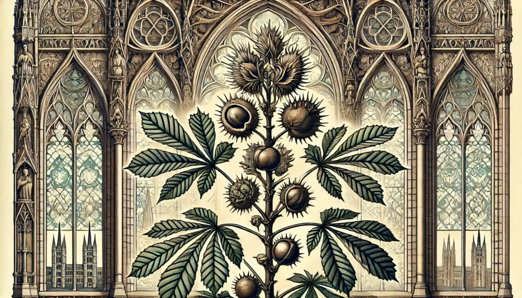 Gothic-style illustration of a Horse Chestnut plant