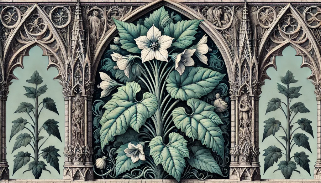 Gothic-style illustration of an Indian Apple plant