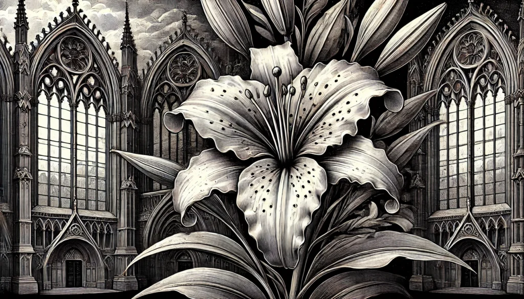 Gothic-style illustration of a lily flower