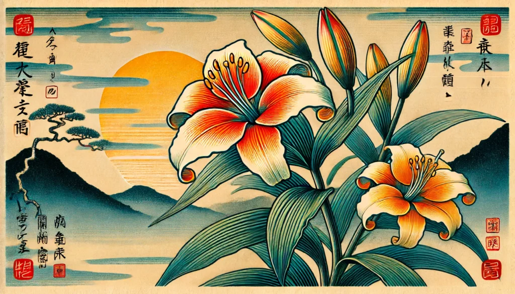 Asian lily in Ukiyo-e art style