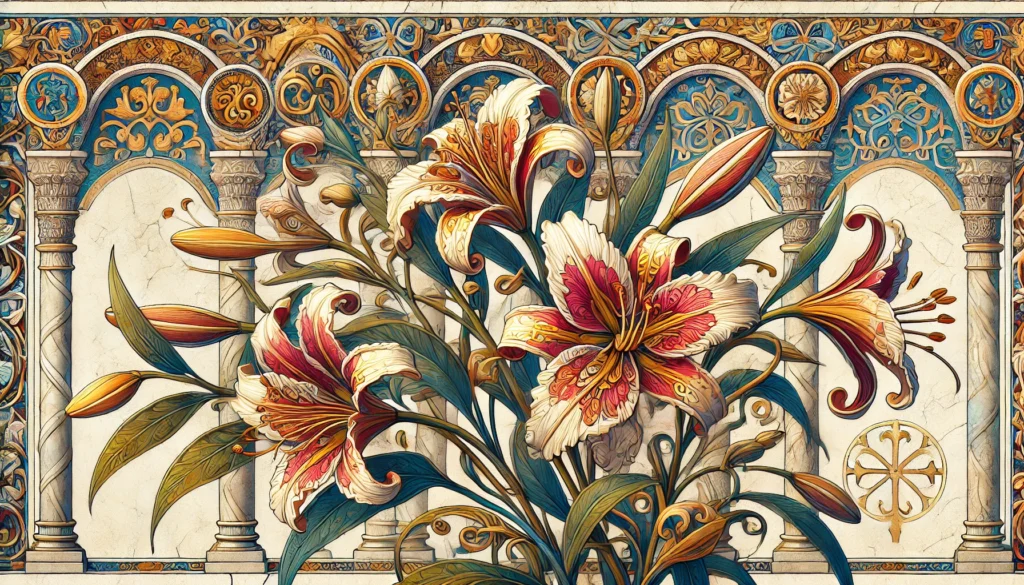Illustration of a Climbing Lily plant in Byzantine Art style
