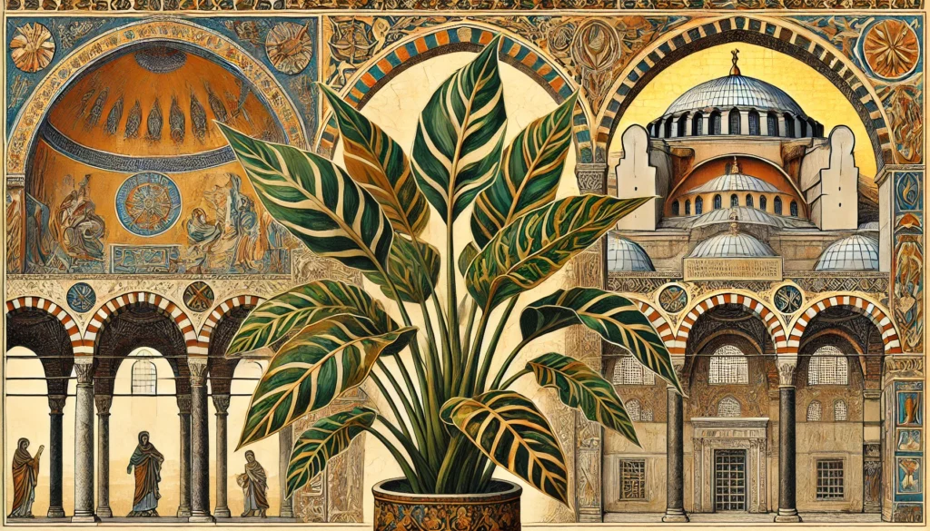 Byzantine Art Style Illustration of a Dieffenbachia Plant