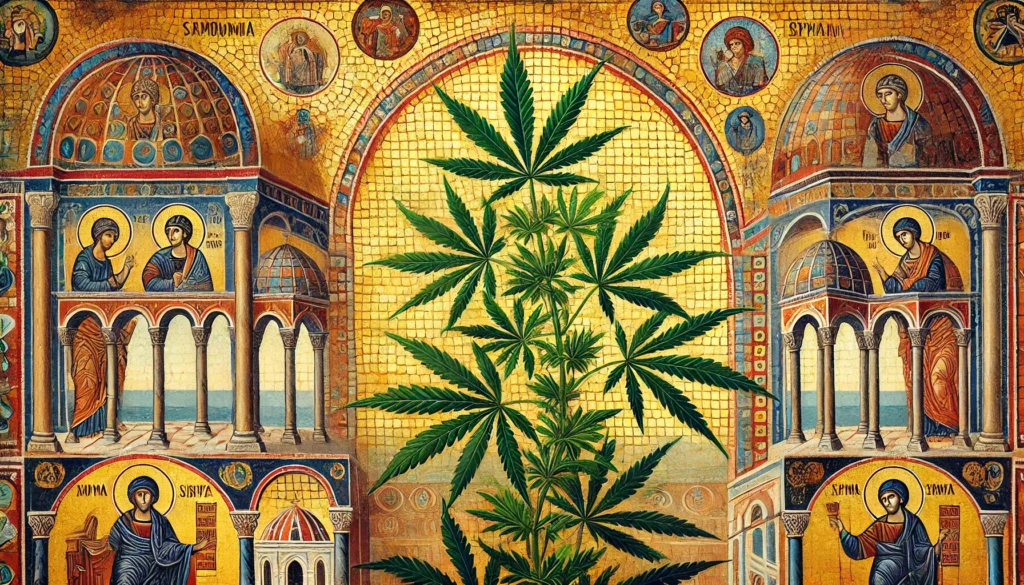 Byzantine Art Style Illustration of a Dogbane Hemp Plant