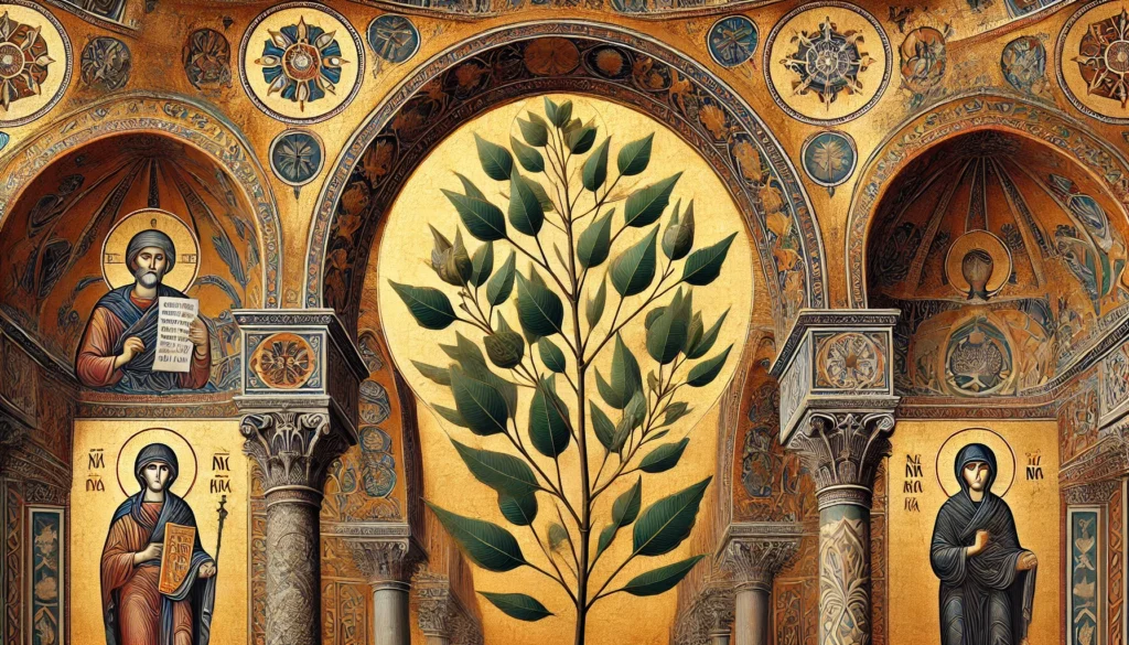 Byzantine Art Style Illustration of a Eucalyptus Plant
