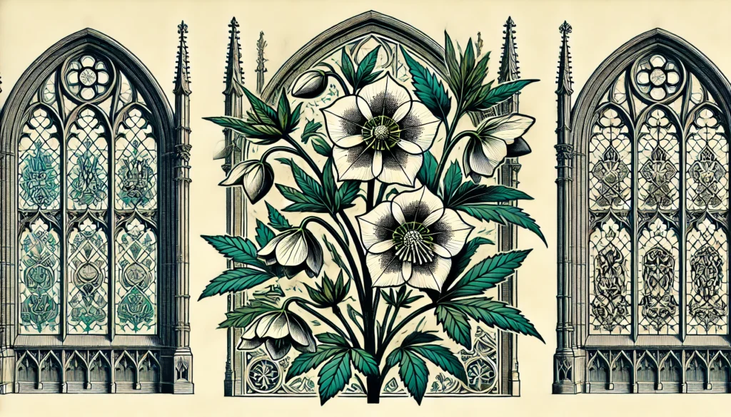 Gothic-style illustration of a Hellebore plant