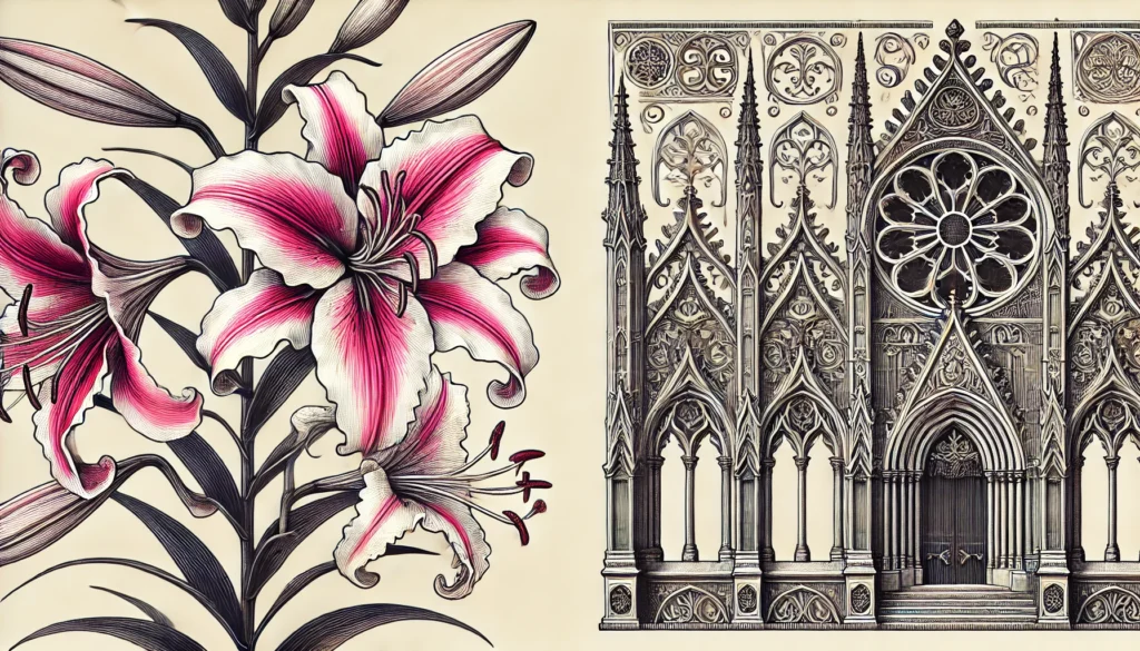 Gothic-style illustration of a Japanese Show Lily